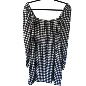 H&M Leg Of Mutton Sleeves Off The Shoulder Black White Checkered Dress Medium